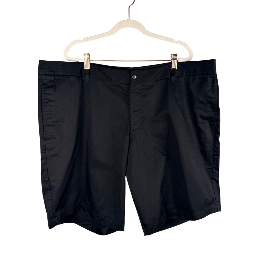 Lands End 22W Black Chino Shorts Cotton Blend Flat Front 11" Inseam Work Preppy